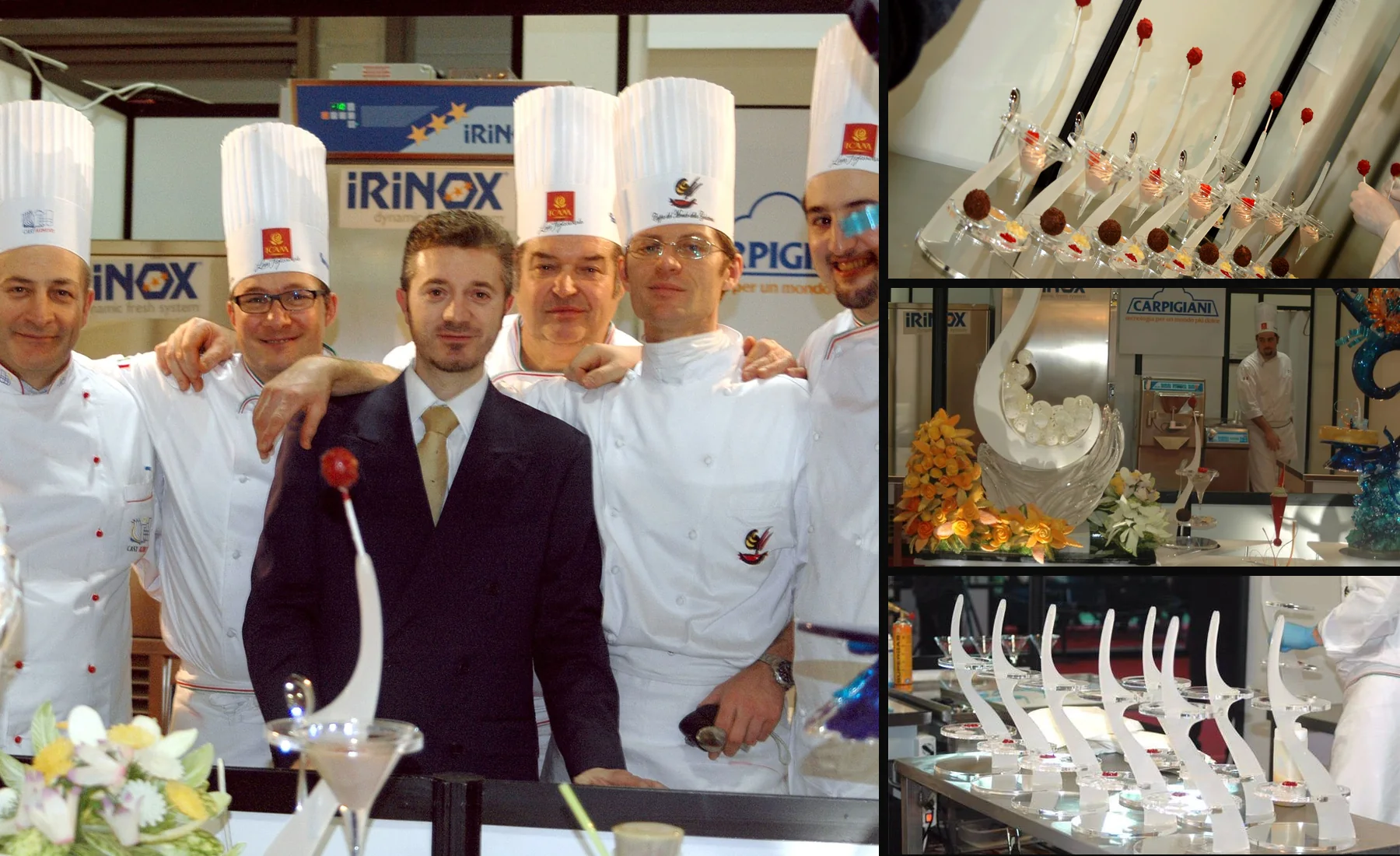Gelato World Cup 2006 at SIGEP Rimini: Paolo Barichella with Team Italy, and the laser-cut methacrylate presentation set he designed