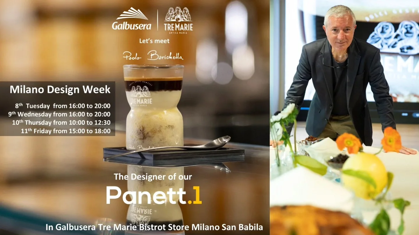 Poster: Let's meet Paolo Barichella, the designer of our Panett.1 — Milano Design Week, Tre Marie Bistrot Store, San Babila